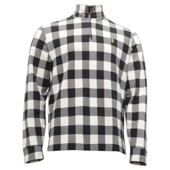 Polo Ralph Lauren Checked Double-Knit Quarter-Zip Pullover in Black Cotton